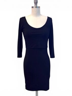H&M MAMA Black Nursing Bodycon Dress 3/4 Sleeve